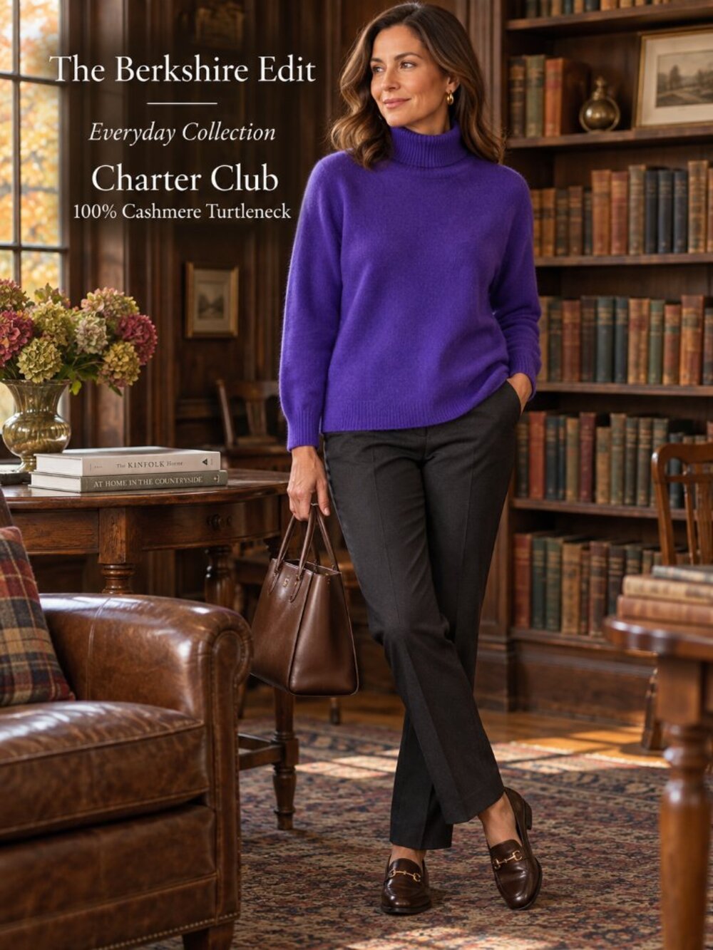 Charter Club 100% Cashmere Turtleneck Sweater Purple Long Sleeve Pullover S